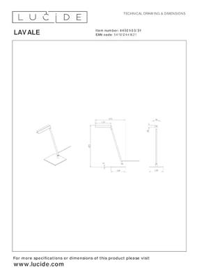 Lucide LAVALE - Bureaulamp - LED Dimb. - 1x3W 2700K - Wit Lucide LAVALE - Bureaulamp - LED Dimb. - 1x3W 2700K - Wit
