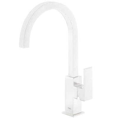Wastafelmengkraan Tres Cuadro Exclusive 1-Hendel Uitloop Gebogen 24 cm Vierkant Mat Wit Wastafelmengkraan Tres Cuadro Exclusive 1-Hendel Uitloop Gebogen 24 cm Vierkant Mat Wit