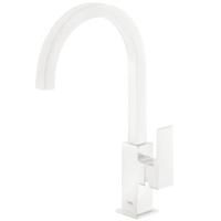 Wastafelmengkraan Tres Cuadro Exclusive 1-Hendel Uitloop Gebogen 24 cm Vierkant Mat Wit - thumbnail