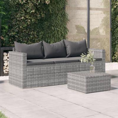 Tuinbank 3-zits met kussens poly rattan grijs Tuinbank 3-zits met kussens poly rattan grijs