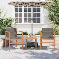Tuinstoelen 2 st poly rattan en massief hout grijs - thumbnail