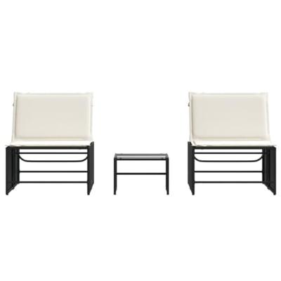 Ligbedden 2 st met tafel poly rattan zwart