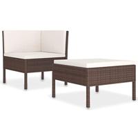 2-delige Loungeset met kussens poly rattan bruin - thumbnail