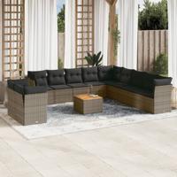 12-delige Loungeset met kussens poly rattan grijs - thumbnail