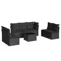 8-delige Loungeset met kussens poly rattan zwart - thumbnail