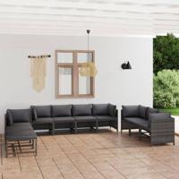 10-delige Loungeset met kussens poly rattan grijs - thumbnail