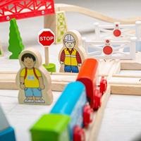 Bigjigs houten treinset stad en land, 101dlg. - thumbnail