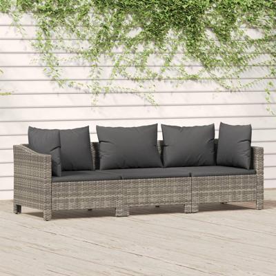 3-delige Loungeset met kussens poly rattan grijs 3-delige Loungeset met kussens poly rattan grijs
