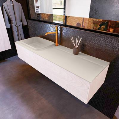 Badkamermeubelset Mondiaz Erin 150 cm met 1 Lade met RIDGE Wastafel Links Linen met 1 kraangat Greeploos Mat Underlayment
