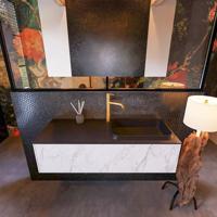 Badkamermeubelset Mondiaz Erin 120 cm met 1 Lade met RIDGE Wastafel Rechts Urban met 1 kraangat Greeploos Mat Carrara - thumbnail