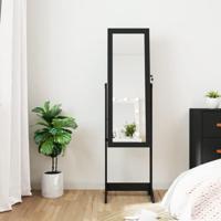 VidaXL Sieradenkast met spiegel en led-verlichting vrijstaand zwart - thumbnail