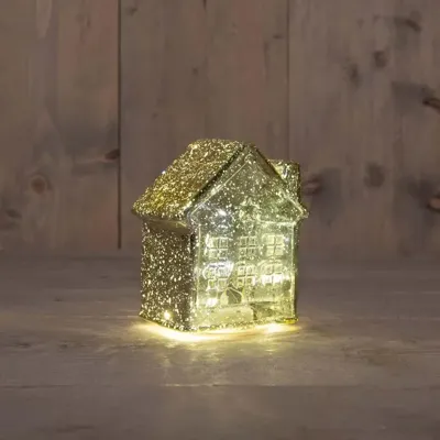 Anna&apos;s Collection LED glazen huisje 10 lampjes metallic goud 12,5 x 7,5 x 14cm