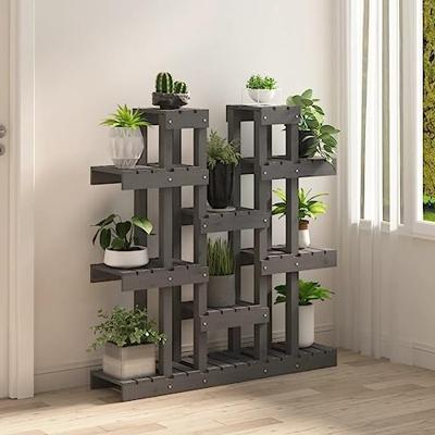 VidaXL Plantenstandaard grijs 104,5x25x109,5 cm massief grenenhout