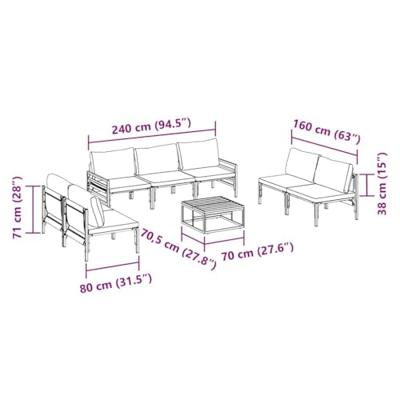 Tuinbankenset met kussen 8 pcs Zwart Staal