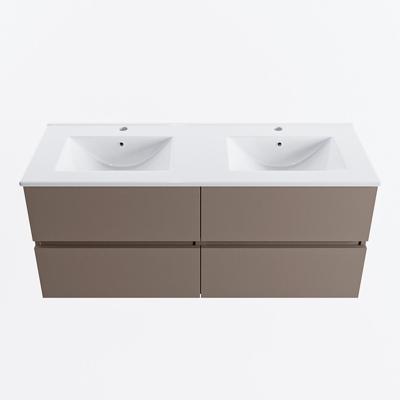 MONDIAZ VICA 120cm badmeubel onderkast Smoke 4 lades. Wastafel DENIA dubbel 2 kraangaten, kleur Glanzend Wit.