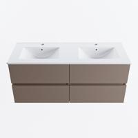 MONDIAZ VICA 120cm badmeubel onderkast Smoke 4 lades. Wastafel DENIA dubbel 2 kraangaten, kleur Glanzend Wit. - thumbnail