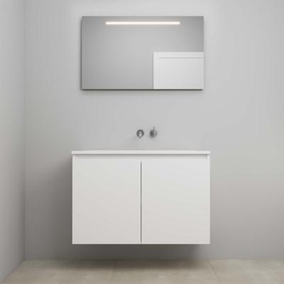 On-Line Badkamermeubelset - 100 cm - Bouwpakket - Greeploos 2 Deuren - Acryl Wastafel - zonder Kraangat - Spiegel met LED-Verlichting - Hoogglans Wit