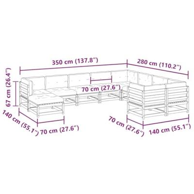 10-delige Loungeset met kussens massief grenenhout wasbruin