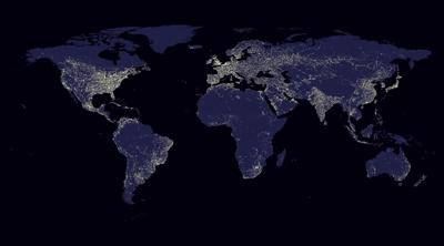 Schilderij - Verlichte wereld, 120x60, Premium print