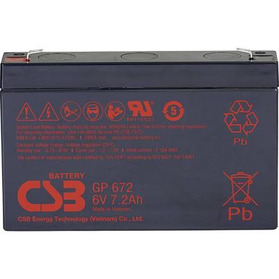 CSB Battery GP 672 Standby USV Loodaccu 6 V 7.2 Ah Loodvlies (AGM) (b x h x d) 151 x 101 x 34 mm Kabelschoen 4.8 mm, Kabelschoen 6.35 mm Onderhoudsvrij, CSB Battery GP 672 Standby USV Loodaccu 6 V 7.2 Ah Loodvlies (AGM) (b x h x d) 151 x 101 x 34 mm Kabelschoen 4.8 mm, Kabelschoen 6.35 mm Onderhoudsvrij,