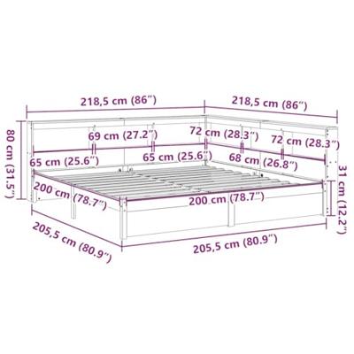 Bed met boekenkast zonder matras grenenhout wit 200x200 cm