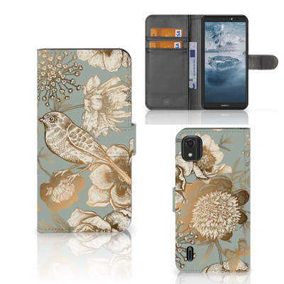 Hoesje voor Nokia C2 2nd Edition Vintage Bird Flowers Hoesje voor Nokia C2 2nd Edition Vintage Bird Flowers