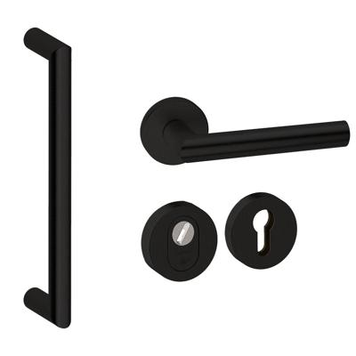 Hardbrass Voordeurset rond 3-delig met greep Nairobi SKG3 met kerntrekbeveiliging - zwart