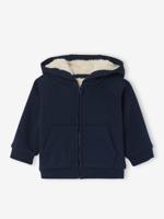 Baby vestje met rits van volledig gevoerde fleece met capuchon marineblauw - thumbnail