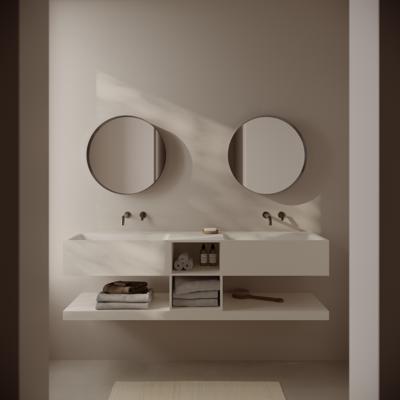 Wastafelset Ideavit Solidtetris met 2 Wastafels en Opbergruimte 150x40x40cm Solid Surface Mat Wit