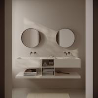 Wastafelset Ideavit Solidtetris met 2 Wastafels en Opbergruimte 150x40x40cm Solid Surface Mat Wit - thumbnail