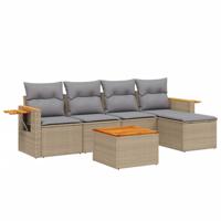 6-delige Loungeset met kussens poly rattan beige - thumbnail