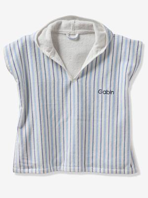 Badponcho baby Dieren, met gerecycled katoen blauw, gestreept