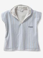 Badponcho baby Dieren, met gerecycled katoen blauw, gestreept - thumbnail