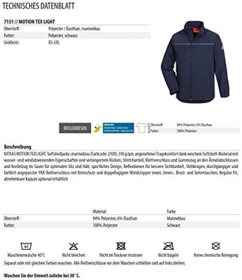 NITRAS SAFETY Nitras softshelljas "motion tex light" softshell jacket gr. m motion tex light blue