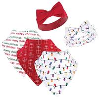 Hudson Baby Unisex Cotton Bib and Headband Set, Christmas Lights, One Size - thumbnail