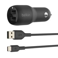 Belkin BoostCharge 2-poorts USB-A-autolader + USB-A/USB-C-kabel oplader - thumbnail