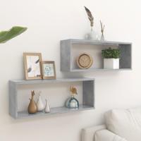 VidaXL Wandschappen kubus 2 st 60x15x23 cm bewerkt hout betongrijs - thumbnail