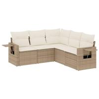 5-delige Loungeset met kussens poly rattan beige - thumbnail