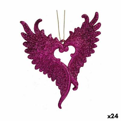 Kerstversiering Engelenvleugels Fuchsia Plastic Purpurine 12 x 13 x 2,5 cm (24 Stuks)