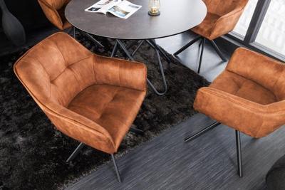 Design stoel LOFT koperbruin fluweel draaibaar zwart metalen frame met armleuning - 42394