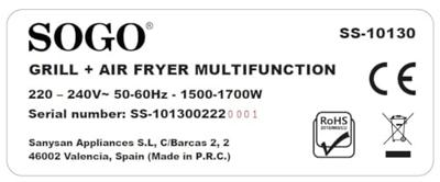 SOGO Human Technology Tafelgrill 4 l 1700 W max. Oververhittingsbeveiliging, Timerfunctie, Traploze temperatuurregeling, BPA-vrij Zwart, RVS