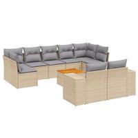10-delige Loungeset met kussens poly rattan beige - thumbnail