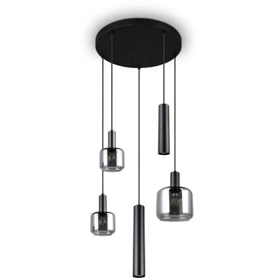 Moderne LED Hanglamp 5-lichts Rond Metaal IP20 Mat Zwart