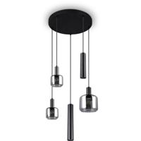 Moderne LED Hanglamp 5-lichts Rond Metaal IP20 Mat Zwart - thumbnail