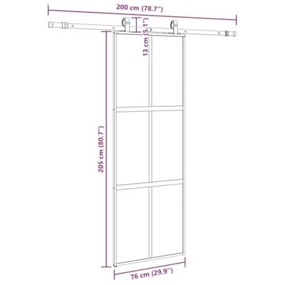 Schuifdeur met beslagset 76x205 cm gehard glas zwart