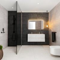 Aqua Splash Badmeubel AQS Valencia Carrara Mat 120 cm Solid Surface Ronde Wasbak - Badmeubel Valencia 120 cm Met Wasbak Links (0 Kraangaten) - thumbnail