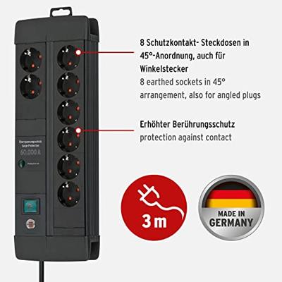 Brennenstuhl 1256000678 Premium-Line PDU | Stekkerdoos | 16A met 8x Type F Stopcontacten | Overspanningsbeveiliging