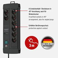 Brennenstuhl Premium-Line | 60.000 A | stekkerdoos | met overspanningsbeveiliging | 8-voudig | Duo | zwart | 3m | H05VV-F 3G1,5 - 1256000678 - thumbnail