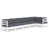6-delige Loungeset met kussens grenenhout wit - thumbnail