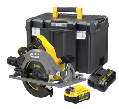 Stanley V20 18V Brushless Cirkelzaag SFMCS551R-BE 190mm (met 4.0Ah accu en lader) + Dubbel zijdige rail voor V20 - SFMCS551R-BE